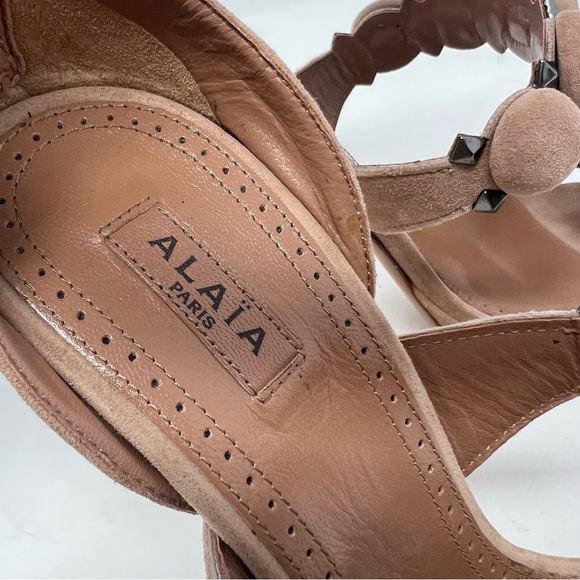 Alaia Bombe Ankle Strap Suede Platform Stiletto Heels Size 38 Taupe - Picture 11 of 14